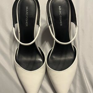 Marc Fisher white slides with elastic strap